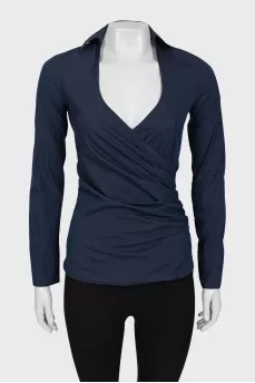 Blue blouse with drape