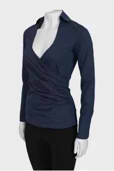 Blue blouse with drape