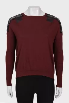 Burgundy sweater with lace