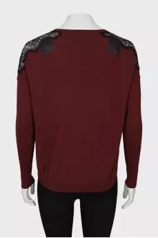 Burgundy sweater with lace