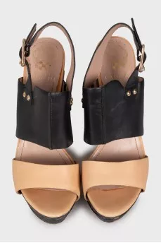 Two-tone leather sandals