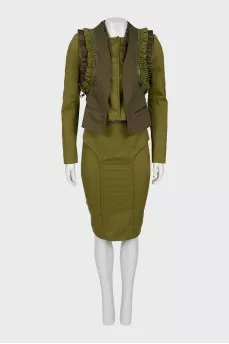 Dark green suit with ruffles