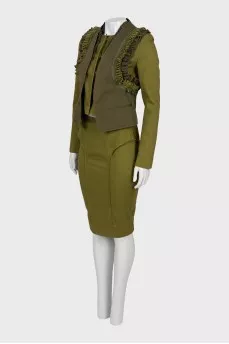 Dark green suit with ruffles
