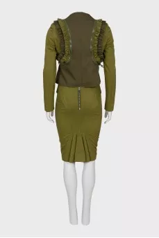 Dark green suit with ruffles