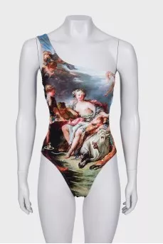 One piece swimsuit with tag print