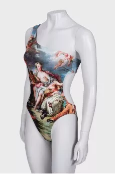 One piece swimsuit with tag print