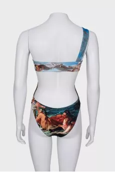 One piece swimsuit with tag print