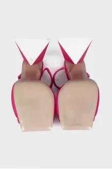 Textile mules with figured heels