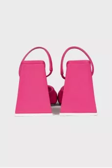 Textile mules with figured heels