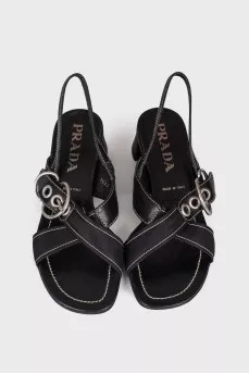 Leather sandals with silver buckle