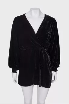 Velour dress with V-neck