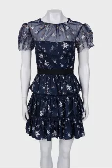 Dress decorated with rhinestones and embroidery