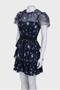 Dress decorated with rhinestones and embroidery