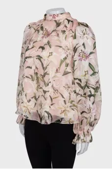 Blouse in floral print with wide sleeves