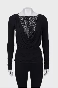 Black blouse with drapery and lace