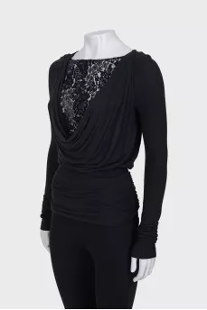 Black blouse with drapery and lace
