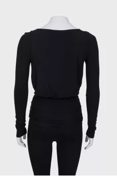 Black blouse with drapery and lace