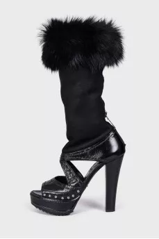 Fur boots with high heels