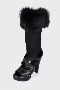 Fur boots with high heels