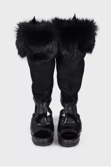 Fur boots with high heels