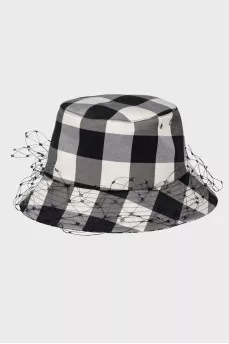 Black and white panama decorated with mesh