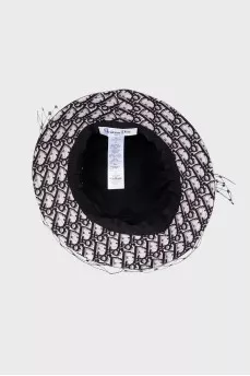 Black and white panama decorated with mesh
