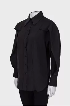 Black shirt with ruffled sleeves