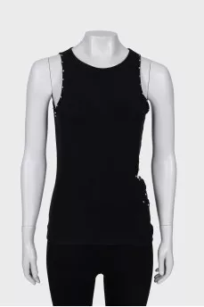Black T-shirt decorated with rhinestones