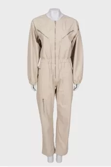 Beige zip jumpsuit