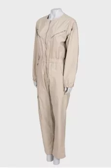 Beige zip jumpsuit