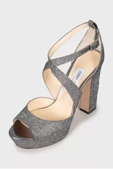 Leather sandals with glitter