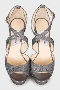 Leather sandals with glitter