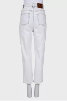 High-waisted blue jeans