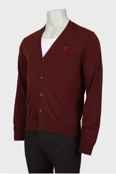 Men's wool cardigan with embroidered logo