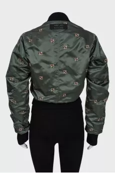 Green bomber jacket with embroidery
