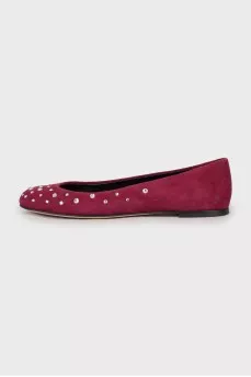 Suede ballet flats decorated with rhinestones