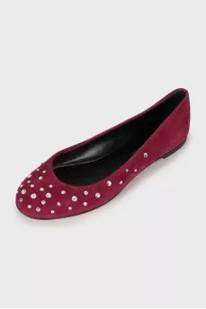 Suede ballet flats decorated with rhinestones