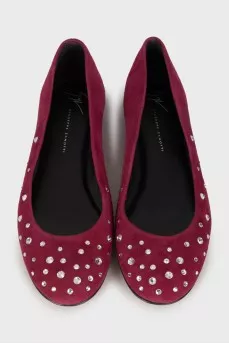 Suede ballet flats decorated with rhinestones