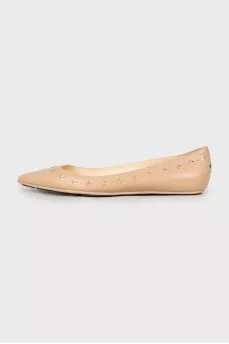 Leather ballet flats decorated with rhinestones