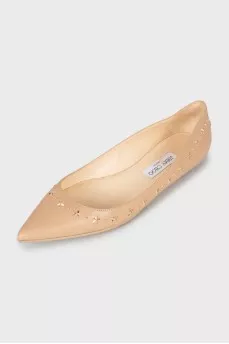Leather ballet flats decorated with rhinestones