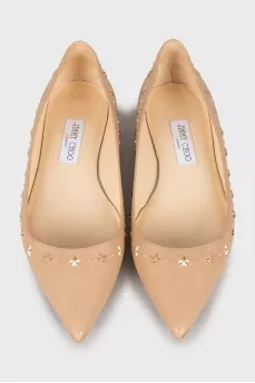 Leather ballet flats decorated with rhinestones