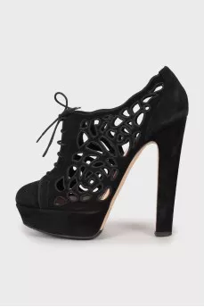 Perforated suede ankle boots