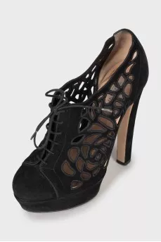 Perforated suede ankle boots