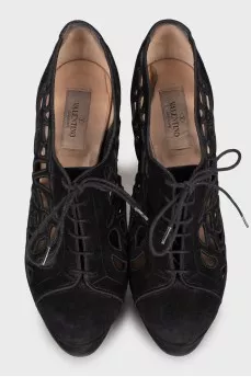 Perforated suede ankle boots
