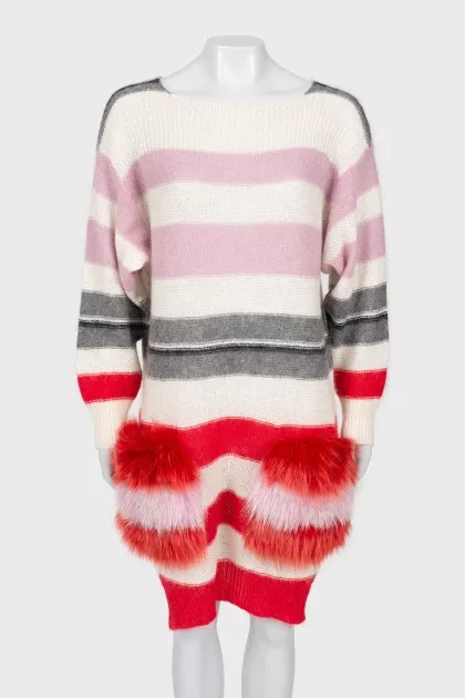 Striped sweater with embellished pockets