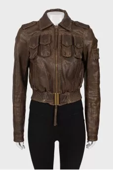 Distressed leather jacket