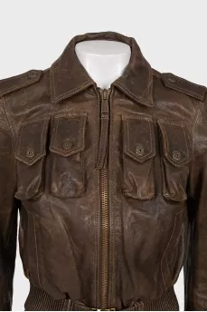 Distressed leather jacket