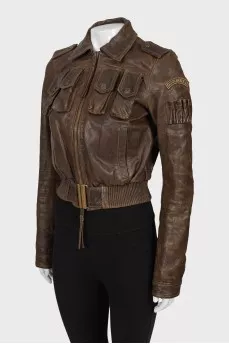 Distressed leather jacket