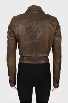 Distressed leather jacket
