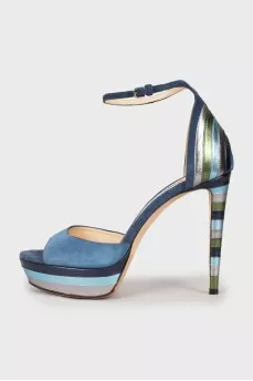 High-heeled leather sandals